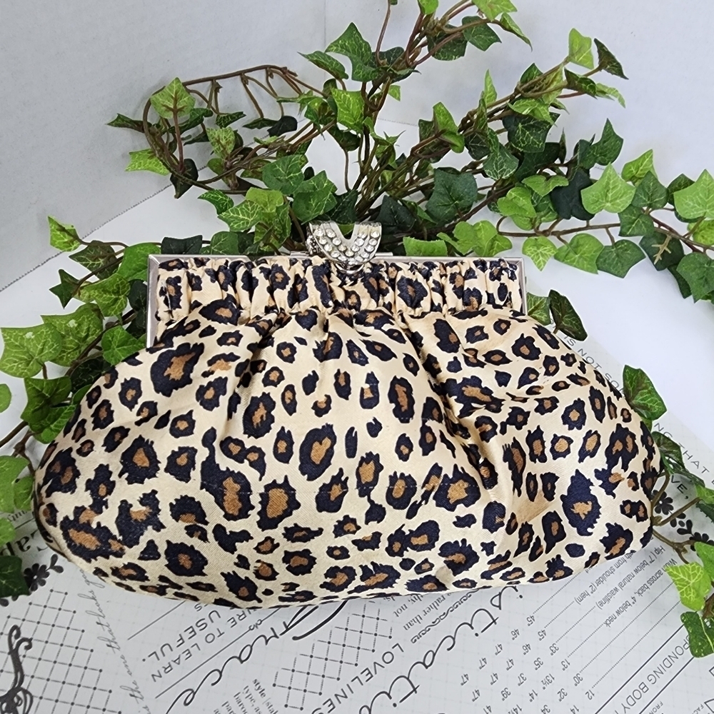 Vintage Leopard Animal Print Pouch Bag with Crossbody Chain